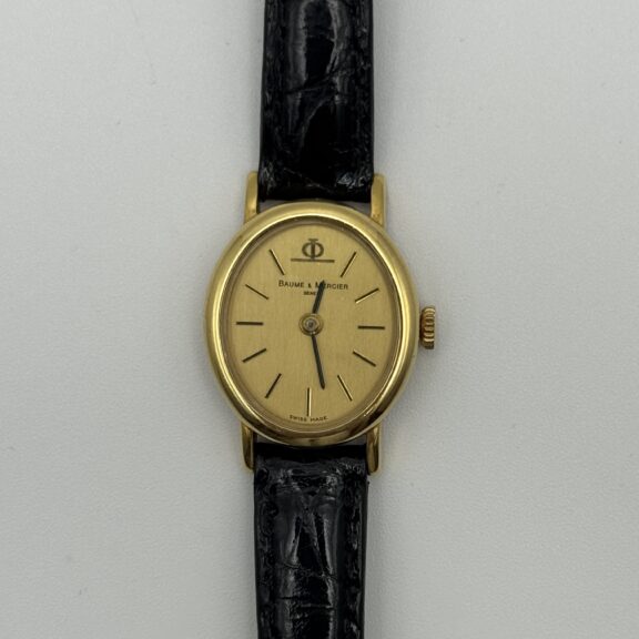 【質預かり】腕時計　ボーム＆メルシエ　YG　黒革ベルト　Gカード　ケース