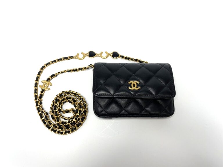 【買取】シャネル　チェーンショルダー　カードケース　黒　ラム