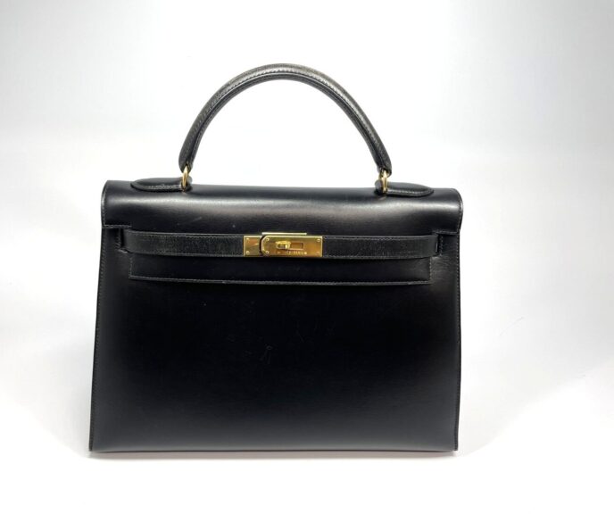 【宅配買取】エルメス　ケリー32　ボックスカーフ　黒　○X　ショルダーストラップなし