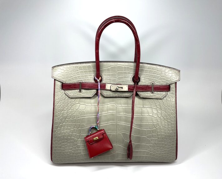 【質預かり】エルメス　バーキン35　バイカラー　アリゲーター　SPオーダー　Z刻印　カデナ名前入り　バッグチャーム付き　底面汚れあり