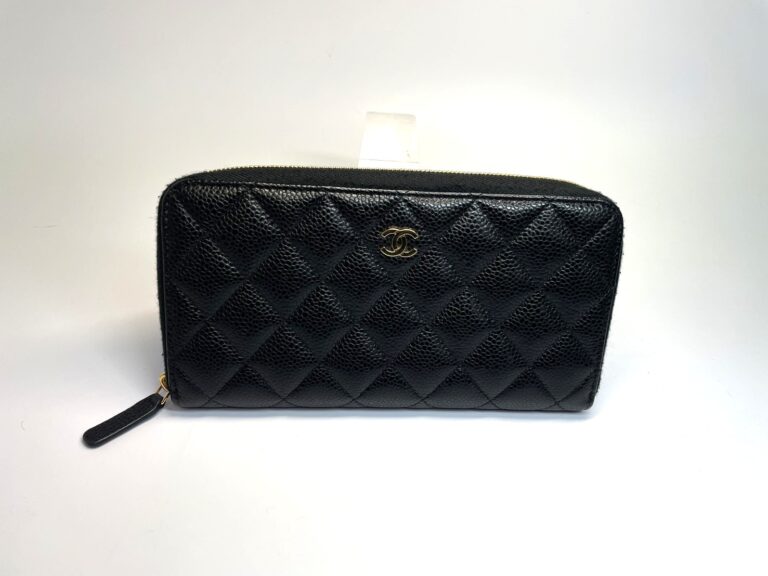 【買取】シャネル ラウンドファスナー長財布 キャビアスキン ブラック GD金具